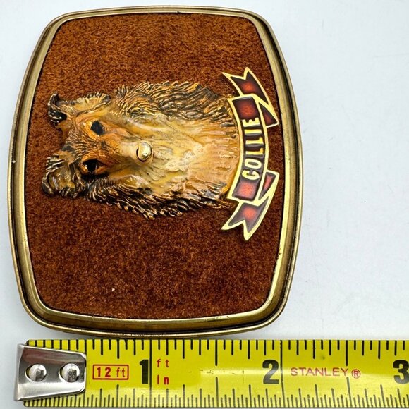 Raintree 1979 Collie Dog Belt Buckle Metal & Faux Leather Design Vintage - Picture 4 of 7